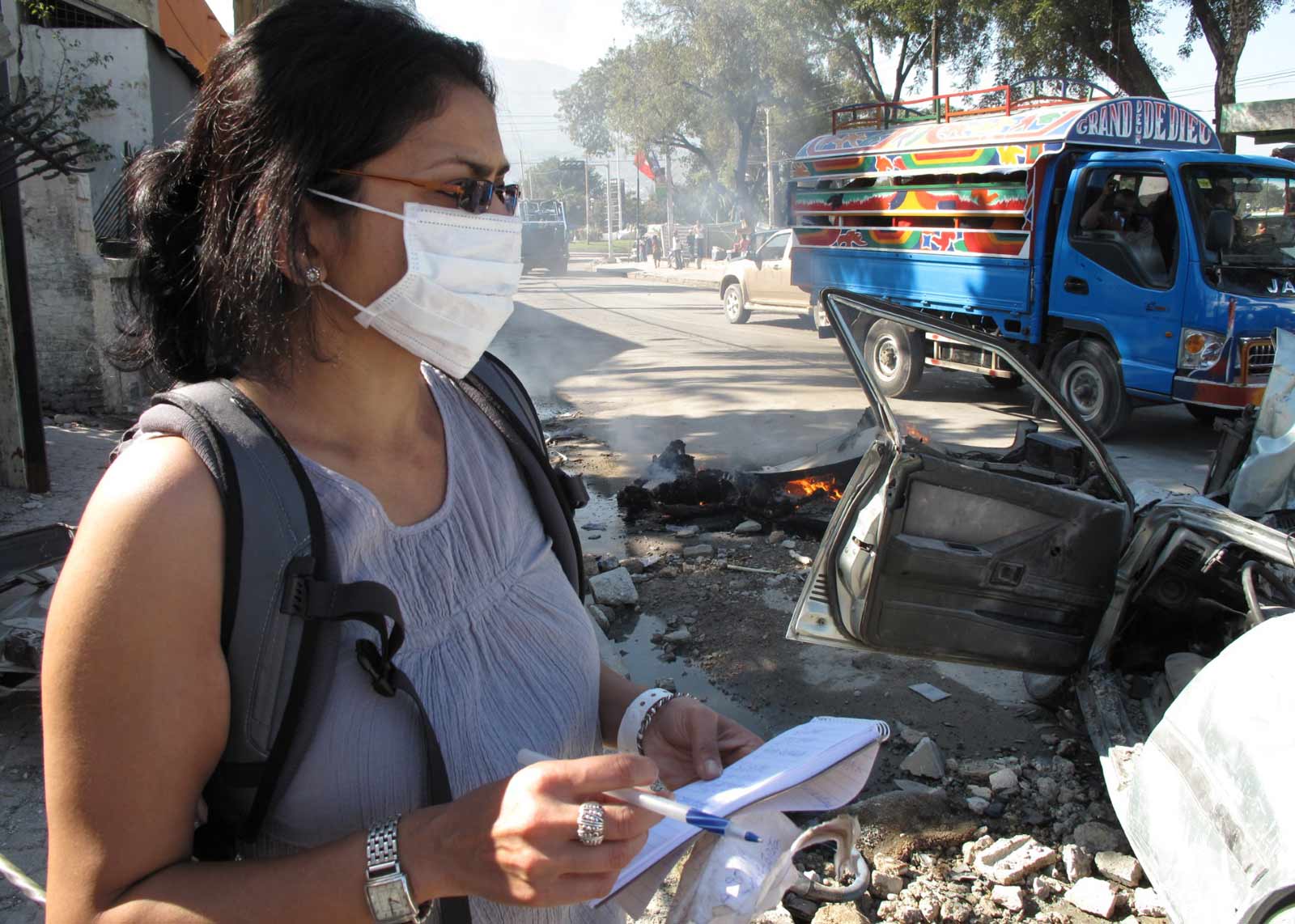 moni basu reporting on scene